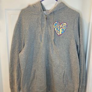 Gray Zip-Up Hoodie with Colorful Heart Design Old Navy